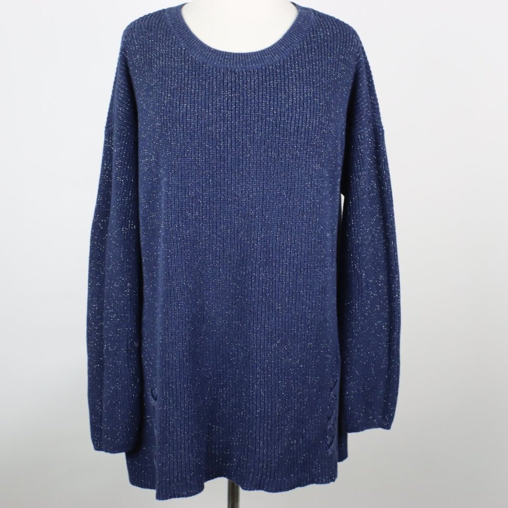 a.n.a Womens XL Metallic Side Lace-Up Crew Knit Sweater